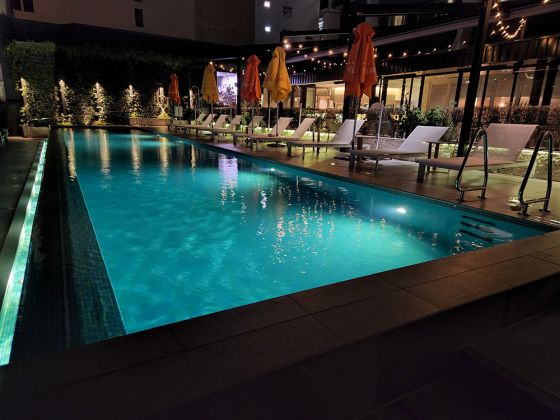 A pool bar at night